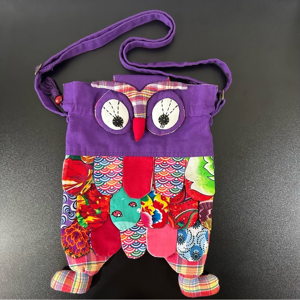 Owl Bag Patchwork Purse With Adjustable Shoulder Strap Multicolor Snap Closure